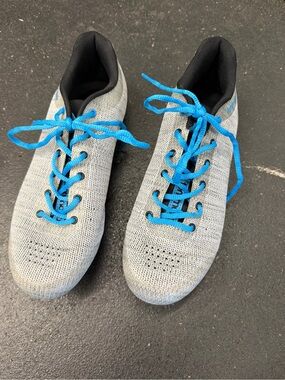Women's Lightweight Grey Knit Cycling Shoes with Blue Laces